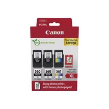 Canon PG-560XL+PG-560XL/CL-561XL (2x14.3ml BK+12.2ml CMY) eredeti 3db-os tintapatron csomag+Fotópapír Canon PG-560XL+PG-560XL/CL-561XL (2x14.3ml BK+12.2ml CMY) eredeti 3db-os tintapatron csomag+Fotópapír