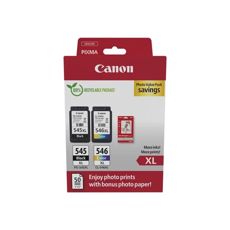 Canon PG-545XL BK / CL-546XL CMY eredeti 2db-os tintapatron csomag + Fotópapír