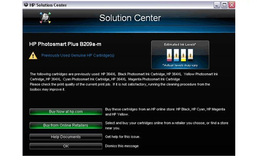 HP 364 és HP 364XL alacsony tintaszint figyelmeztetés